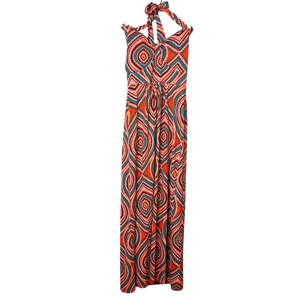 Miss Tina Halter Maxi Dress Size M Colorful Y2K Geometric Print